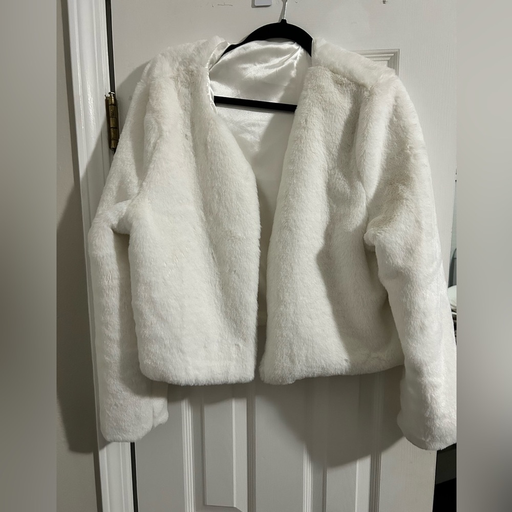 White faux fur jacket